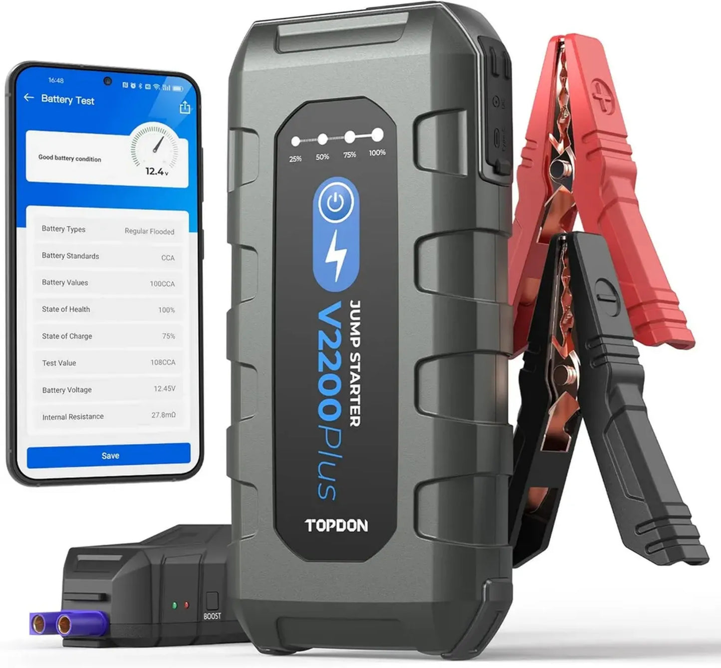 Démarreur de Batterie TOPDON V2200 Plus 2200A 12V pour Voitures Diesel 8L