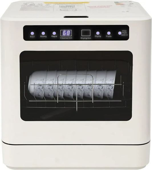 Lave-vaisselle Compact UV avec Séchage à Air, 4 Programmes, Capacité 6-8 Assiettes