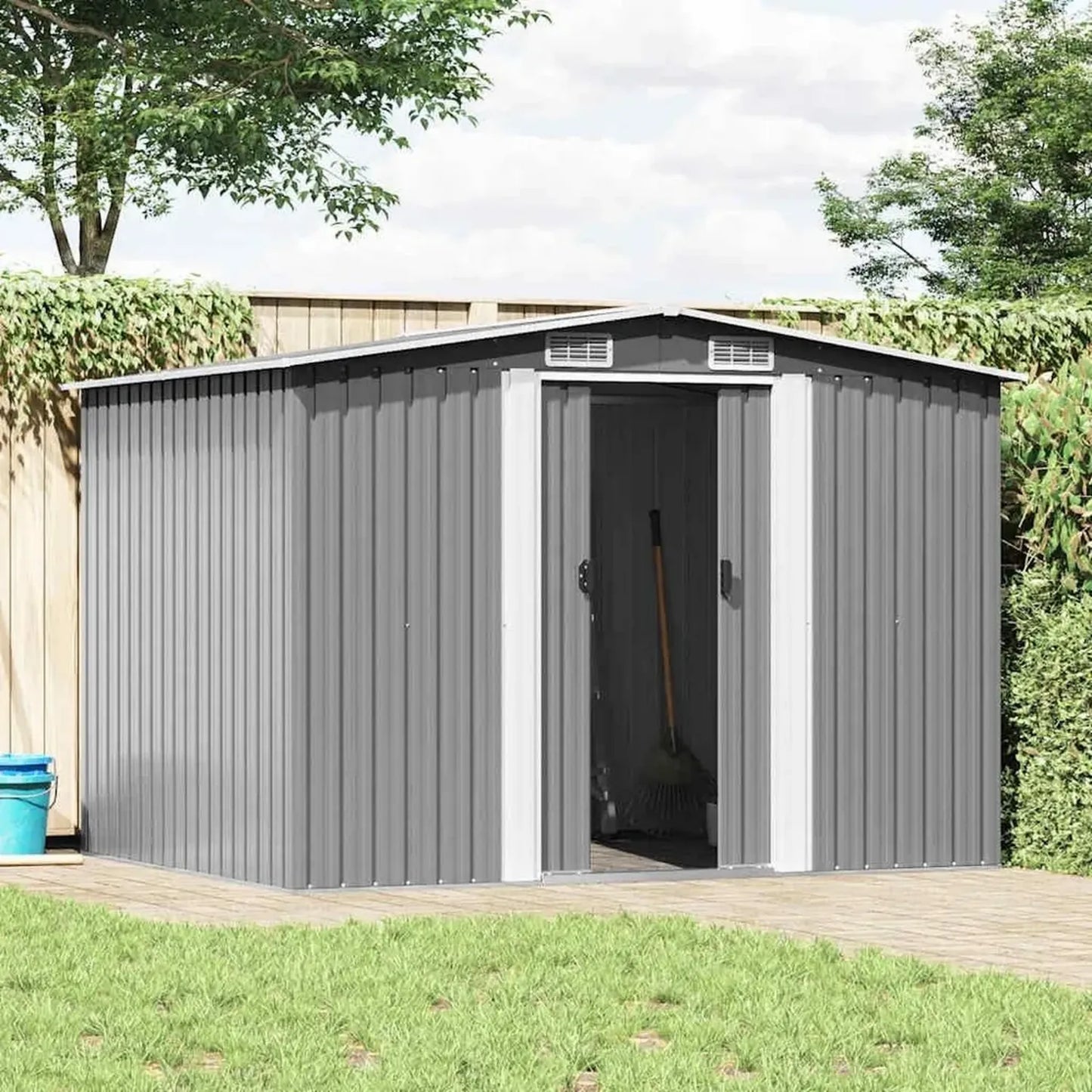 Abri de Jardin Métallique Gris 257x205x178 cm pour Stockage Extérieur